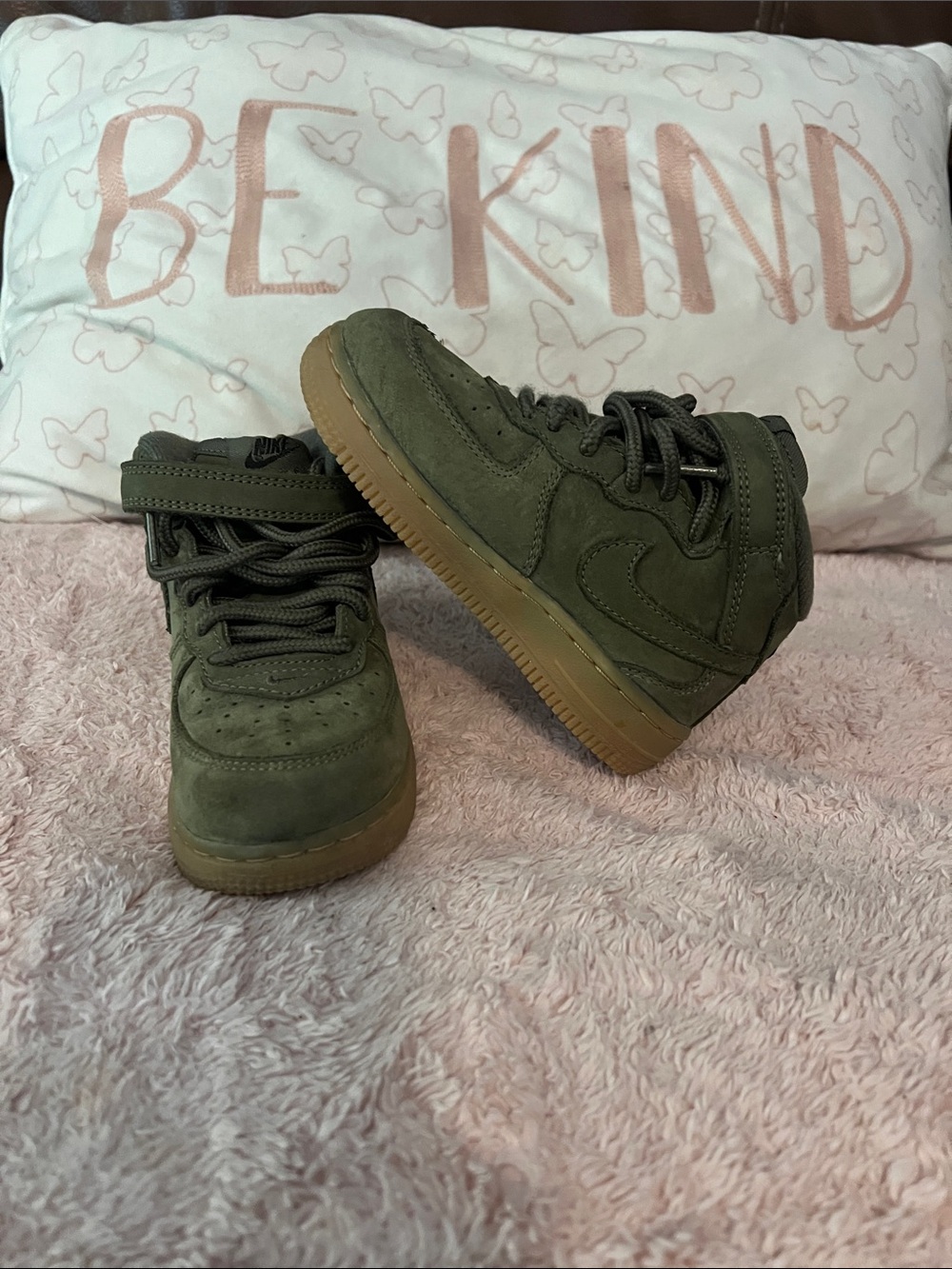 Nike Kids Olive Green High-Top Sneakers with Gum Sole